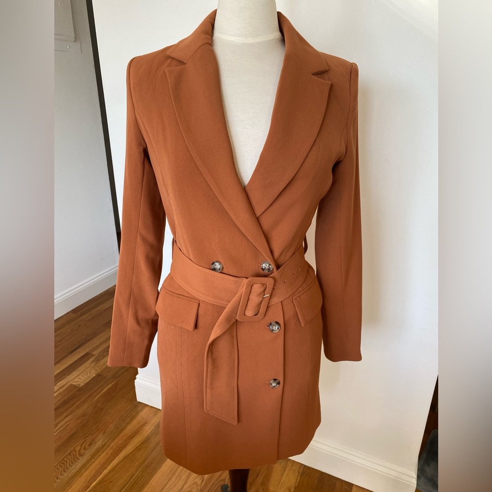 House of Harlow 1960 Rust Orange Belted Double Breasted Blazer Mini Dress XS NEW